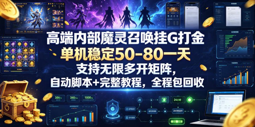 高端内部魔灵召唤挂G打金,单机稳定50-80一天,支持无限多开矩阵,自动脚本+完整教程,全程包回收【揭秘】-热点1站 - 热点知汇专注网赚项目资源知识聚汇