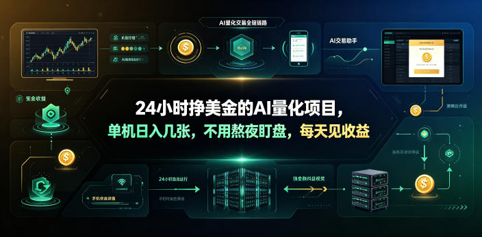 24小时挣美金的AI量化项目,单机日入几十美刀,不用熬夜盯盘,每天见收益【揭秘】-热点1站 - 热点知汇专注网赚项目资源知识聚汇