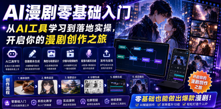 AI漫剧零基础入门,从AI工具学习到落地实操,开启你的漫剧创作之旅-热点1站 - 热点知汇专注网赚项目资源知识聚汇