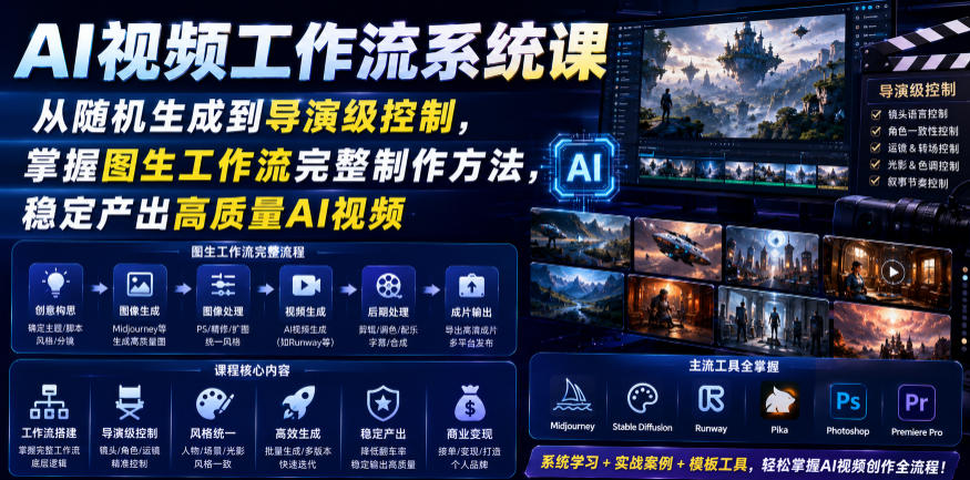 AI视频工作流系统课,从随机生成到导演级控制,掌握图生工作流完整制作方法,稳定产出高质量AI视频-热点1站 - 热点知汇专注网赚项目资源知识聚汇