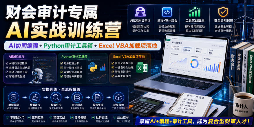 财会审计专属AI实战训练营|AI协同编程+Python审计工具箱+Excel VBA加载项落地-热点1站 - 热点知汇专注网赚项目资源知识聚汇