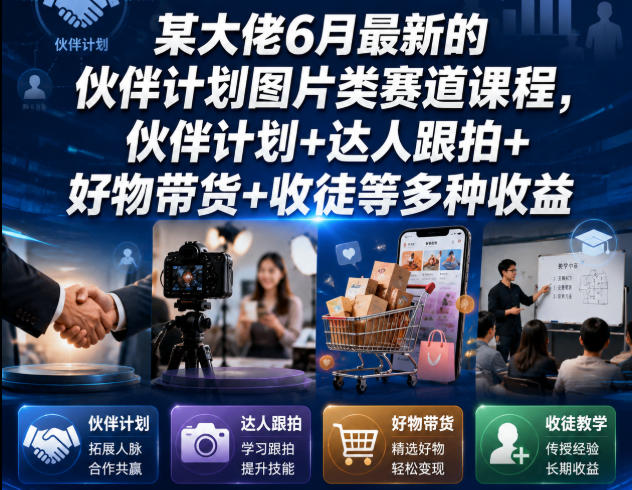 某大佬6月最新的伙伴计划图片类赛道课程,伙伴计划+达人跟拍+好物带货+收徒等多种收益-热点1站 - 热点知汇专注网赚项目资源知识聚汇