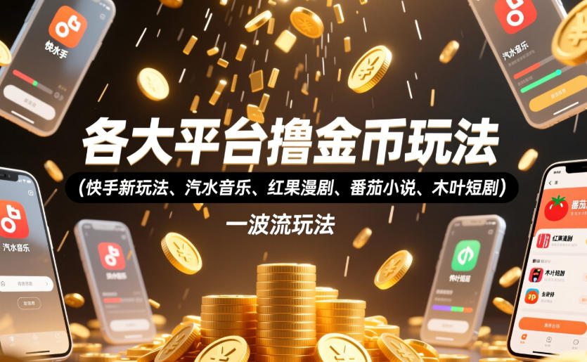 各大平台撸金币玩法(快手新玩法、汽水音乐、红果漫剧、番茄小说、木叶短剧),一波流玩法(收费398元的教程)-热点1站 - 热点知汇专注网赚项目资源知识聚汇