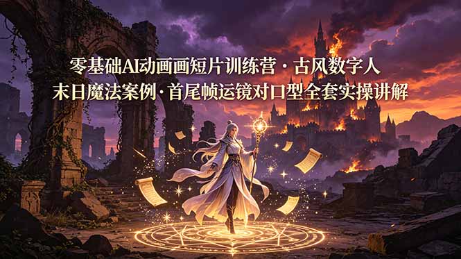 零基础AI动画短片训练营,古风数字人末日魔法案例,首尾帧运镜对口型全套实操讲解-热点1站 - 热点知汇专注网赚项目资源知识聚汇