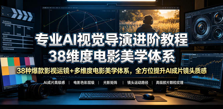 专业AI视觉导演进阶教程,38种爆款影视运镜+多维度电影美学体系,全方位提升AI成片高级感与镜头质感-热点1站 - 热点知汇专注网赚项目资源知识聚汇