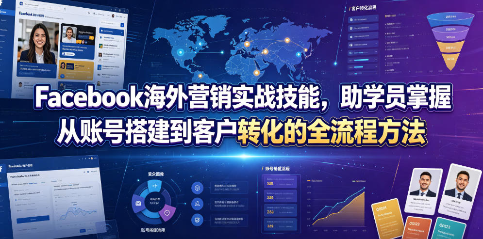 Facebook海外营销实战技能,助学员掌握从账号搭建到客户转化的全流程方法-热点1站 - 热点知汇专注网赚项目资源知识聚汇