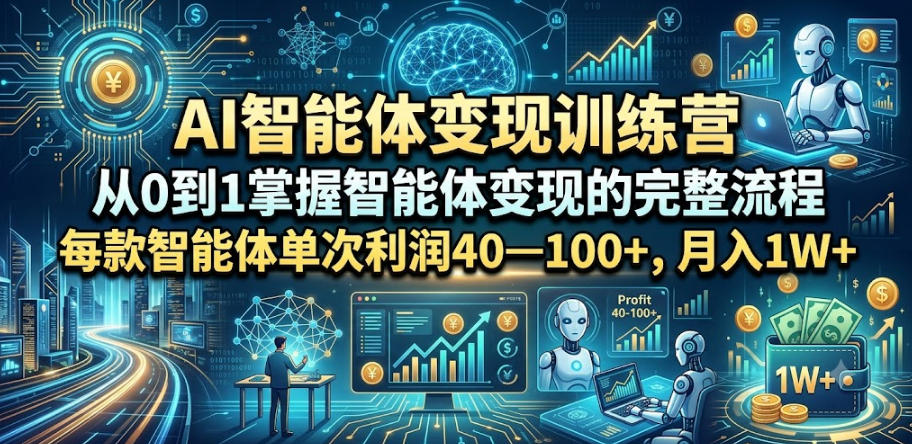 AI智能体变现训练营,从0到1掌握智能体变现的完整流程,每款智能体单次利润40—100+,月入1W+-热点1站 - 热点知汇专注网赚项目资源知识聚汇