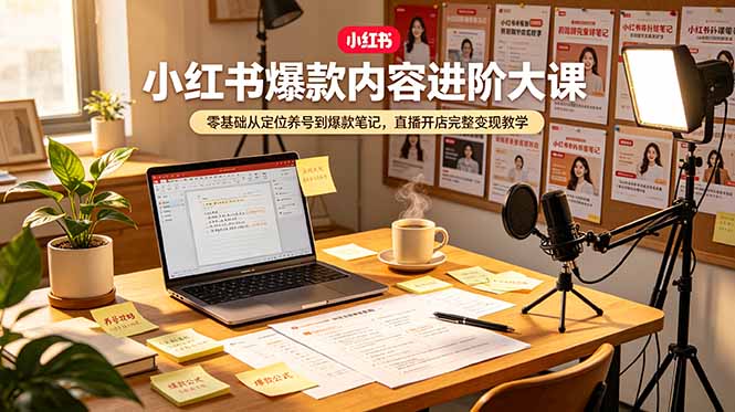 小红书爆款内容进阶大课,零基础从定位养号到爆款笔记,直播开店完整变现教学-热点1站 - 热点知汇专注网赚项目资源知识聚汇