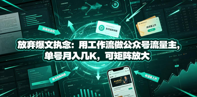 放弃爆文执念:用工作流做公众号流量主,单号月入几K,可矩阵放大-热点1站 - 热点知汇专注网赚项目资源知识聚汇