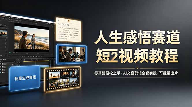 人生感悟赛道短视频教程,零基础轻松上手,AI文案剪辑全套实操可批量出片-热点1站 - 热点知汇专注网赚项目资源知识聚汇