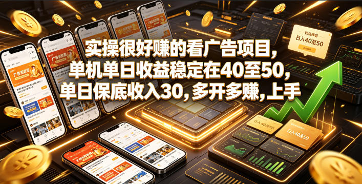 实操很好賺的看广告项目,单机单日收益稳定在40至50,单日保底收入30,多开多賺,上手就能变现【揭秘】-热点1站 - 热点知汇专注网赚项目资源知识聚汇
