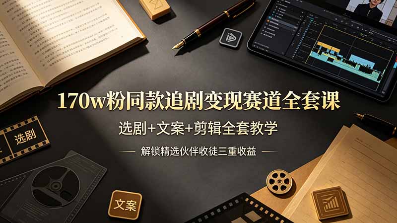 170w粉博主同款追剧变现赛道全套课,选剧+文案+剪辑全套教学,解锁精选伙伴收徒三重收益-热点1站 - 热点知汇专注网赚项目资源知识聚汇