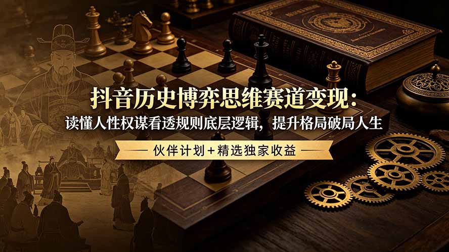 抖音历史博弈思维赛道变现:读懂人性权谋看透规则底层逻辑,提升格局破局人生,伙伴计划+精选独家收益-热点1站 - 热点知汇专注网赚项目资源知识聚汇