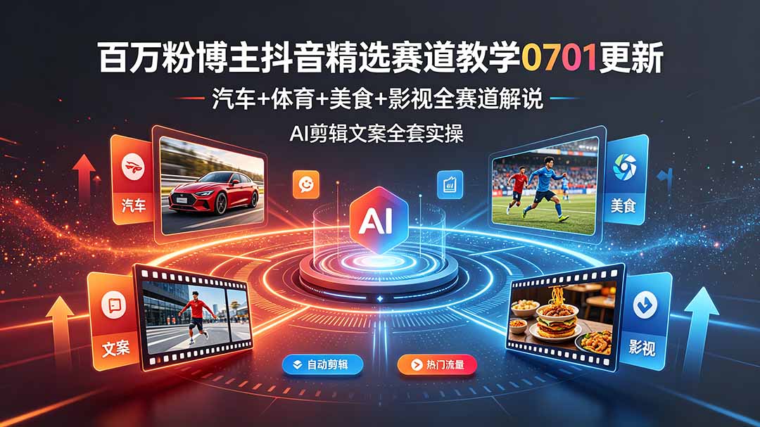 百万粉博主抖音精选赛道教学-0701更新,汽车+体育+美食+影视全赛道解说,AI剪辑文案全套实操-热点1站 - 热点知汇专注网赚项目资源知识聚汇