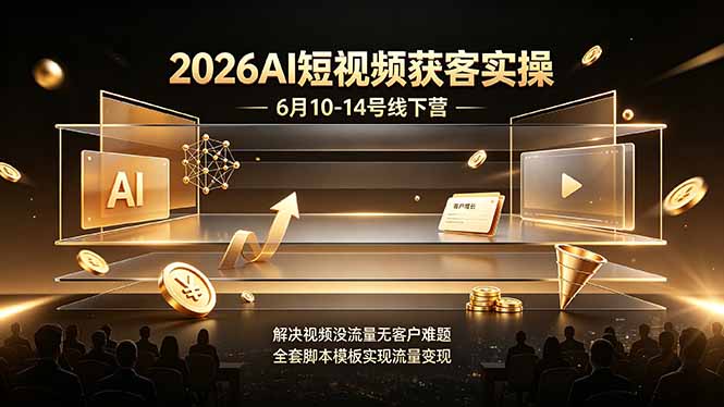 2026AI短视频获客实操6月10-14号线下营,解决视频没流量无客户难题,全套脚本模板实现流量变现-热点1站 - 热点知汇专注网赚项目资源知识聚汇