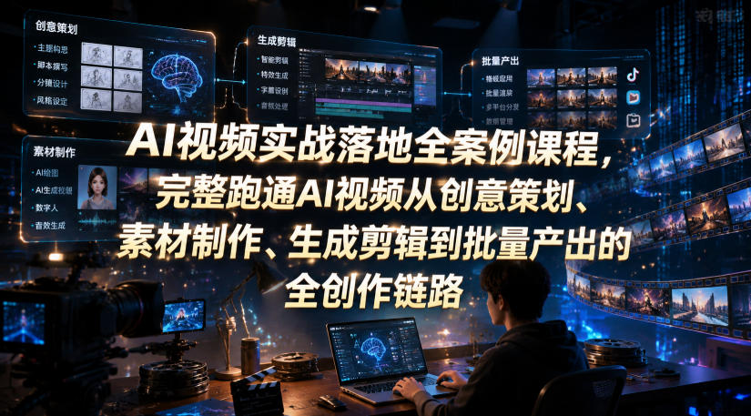 AI视频实战落地全案例课程,完整跑通AI视频从创意策划、素材制作、生成剪辑到批量产出的全创作链路-热点1站 - 热点知汇专注网赚项目资源知识聚汇