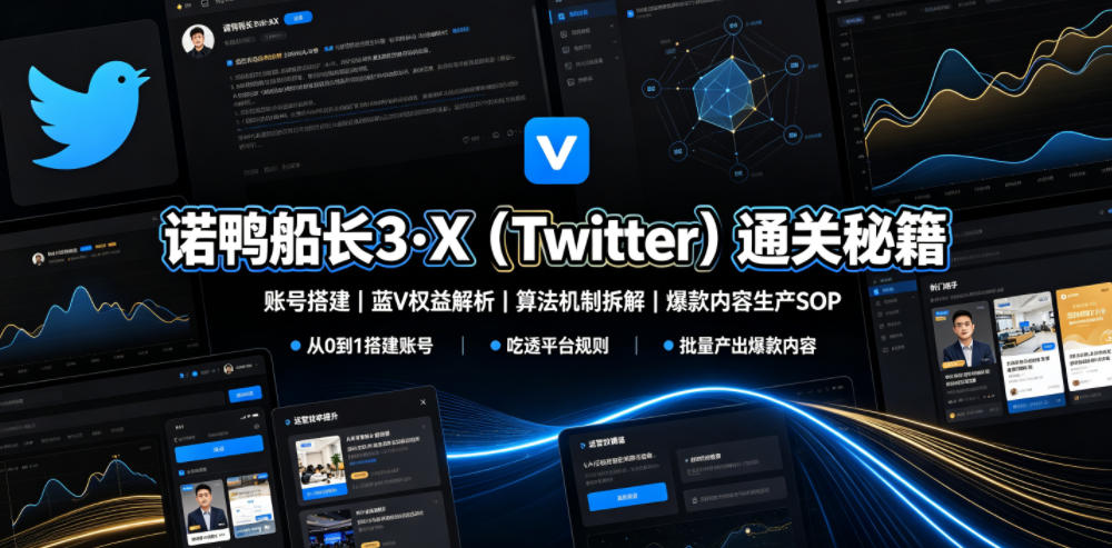 诺鸭船长3·X(Twitter)通关秘籍,涵盖账号搭建、蓝V权益解析、算法机制拆解及爆款内容生产SOP-热点1站 - 热点知汇专注网赚项目资源知识聚汇