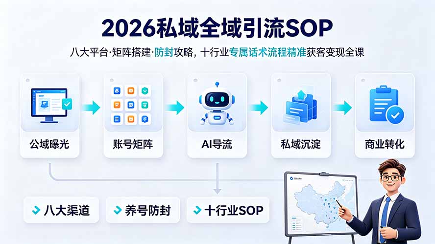 2026私域全域引流SOP|八大平台·矩阵搭建·防封攻略,十行业专属话术流程精准获客变现全课-热点1站 - 热点知汇专注网赚项目资源知识聚汇