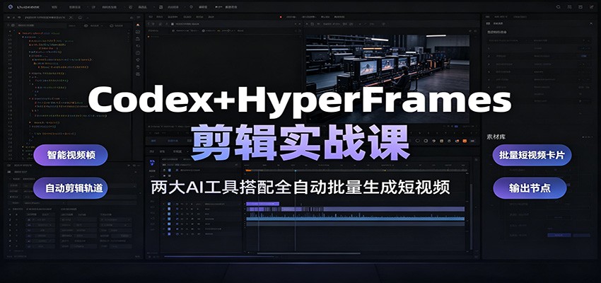 Codex+HyperFrames剪辑实战课:两大AI工具搭配全自动批量生成短视频-热点1站 - 热点知汇专注网赚项目资源知识聚汇