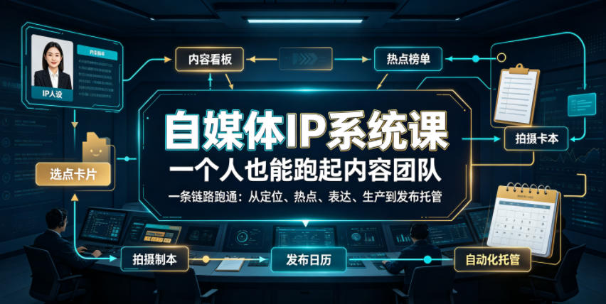 自媒体IP系统课,一个人也能跑起内容团队,一条链路跑通,从定位、热点、表达、生产到发布托管-热点1站 - 热点知汇专注网赚项目资源知识聚汇