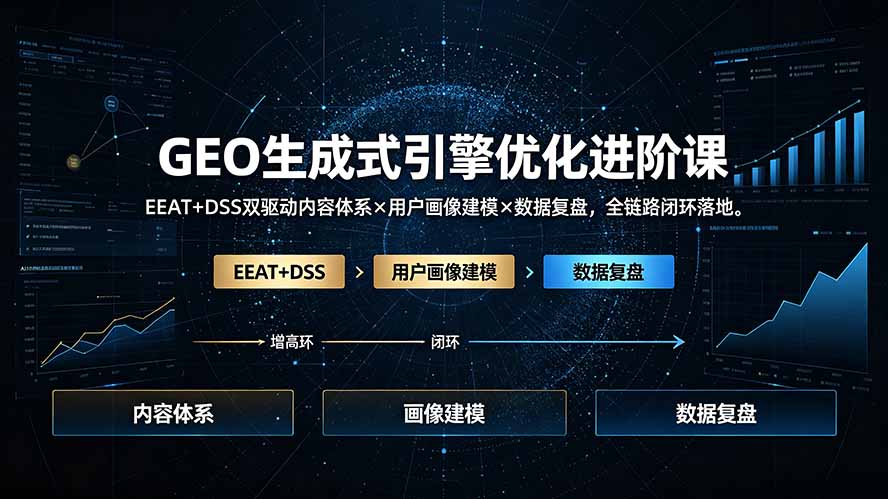 GEO生成式引擎优化进阶课:EEAT+DSS双驱动内容体系×用户画像建模×数据复盘,全链路闭环落地-热点1站 - 热点知汇专注网赚项目资源知识聚汇