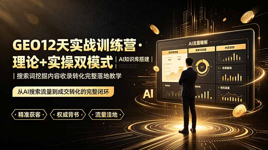 GEO12天实战训练营·理论+实操双模式|AI知识库搭建|搜索词挖掘内容收录转化完整落地教学-热点1站 - 热点知汇专注网赚项目资源知识聚汇