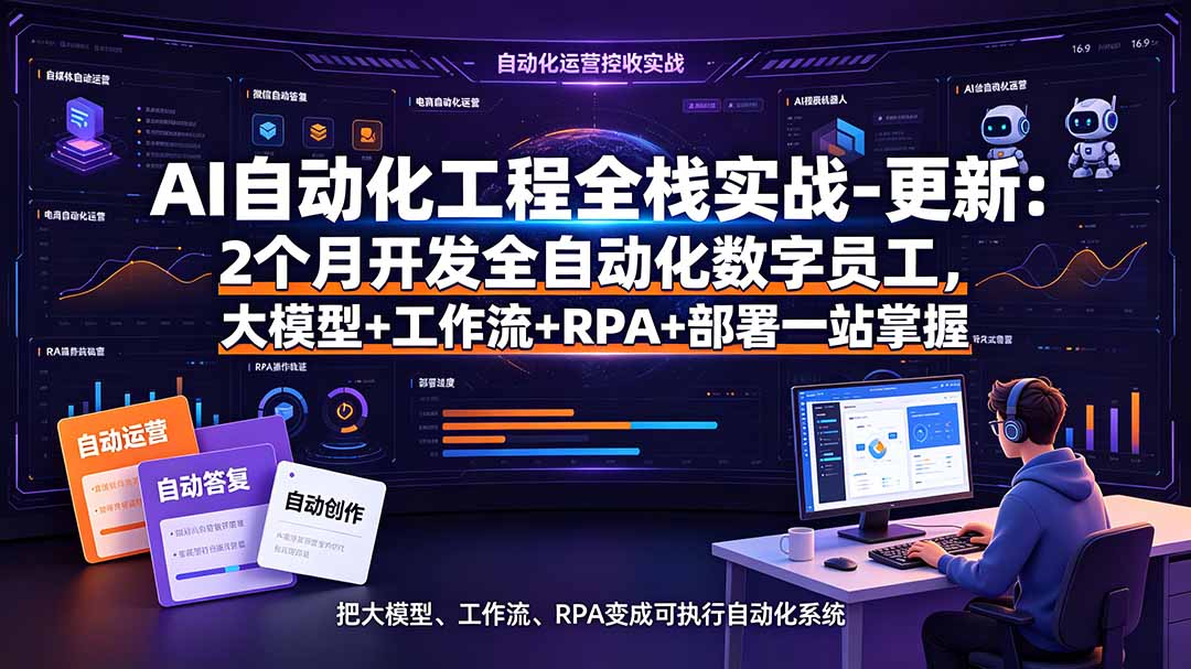 AI自动化工程全栈实战-更新:2个月开发全自动化数字员工,大模型+工作流+RPA+部署一站式掌握-热点1站 - 热点知汇专注网赚项目资源知识聚汇