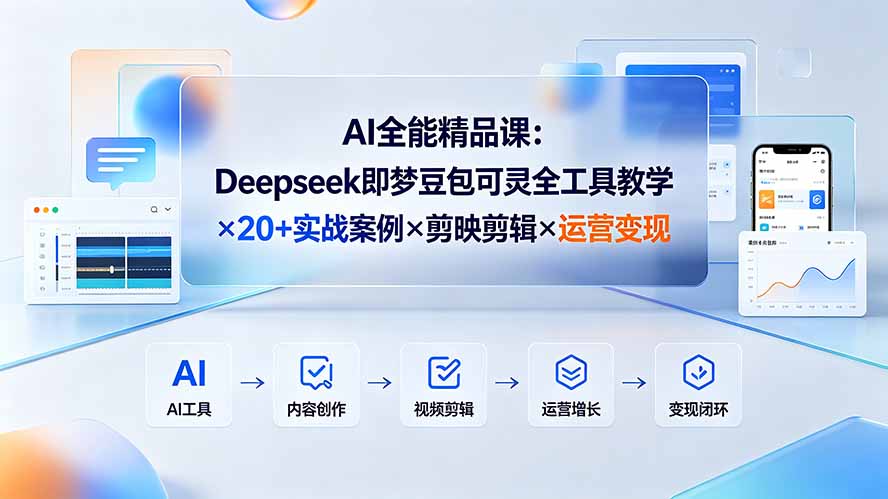 AI全能精品课:Deepseek即梦豆包可灵全工具教学×20+实战案例×剪映剪辑×运营变现-热点1站 - 热点知汇专注网赚项目资源知识聚汇