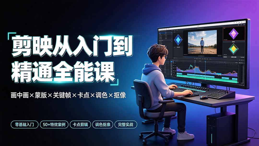 剪映从入门到精通全能课:画中画×蒙版×关键帧×卡点×调色×抠像,一站式掌握剪辑核心技能-热点1站 - 热点知汇专注网赚项目资源知识聚汇