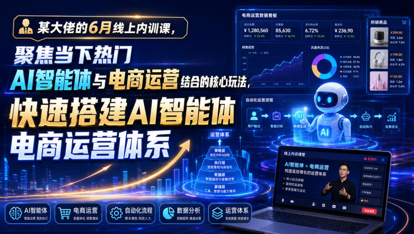 某大佬的6月线上内训课,聚焦当下热门AI智能体与电商运营结合的核心玩法,快速搭建AI智能体电商运营体系-热点1站 - 热点知汇专注网赚项目资源知识聚汇