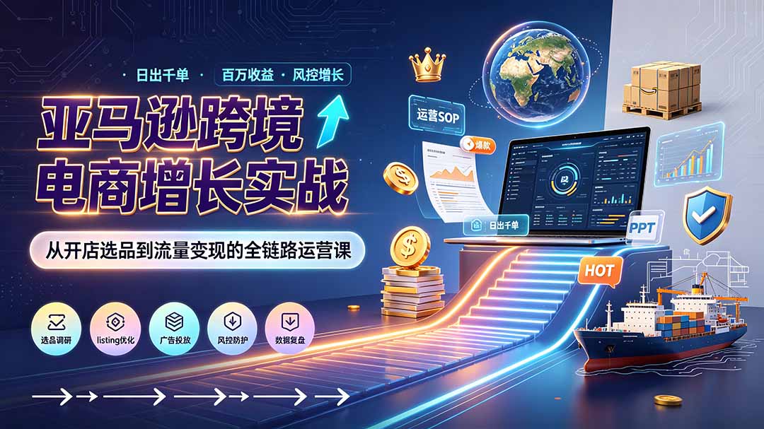 亚马逊0-1孵化特训营8期:从注册风控到稳定日出千单实战,规避审核封店风险,标准化执行流程落地-热点1站 - 热点知汇专注网赚项目资源知识聚汇