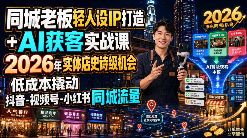 同城老板轻人设IP打造+AI获客实战课,2026年实体店史诗级机会,低成本撬动抖音-视频号-小红书同城流量-热点1站 - 热点知汇专注网赚项目资源知识聚汇