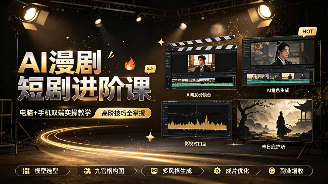 AI漫剧短剧进阶课|电脑+手机双端实操教学|影视剧对口型人物吃瓜×解压末日庇护所全程讲解,高阶技巧全掌握-热点1站 - 热点知汇专注网赚项目资源知识聚汇