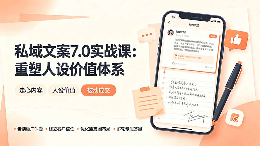 私域文案实战课7.0:重塑人设价值体系|-告别硬广推销×走心内容×自我价值塑造,实现被动成交-热点1站 - 热点知汇专注网赚项目资源知识聚汇