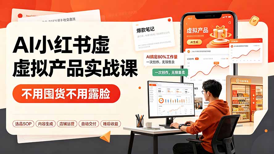 AI小红书虚拟产品实战课-更新:不用囤货不用露脸,AI搞定80%工作量,一次创作无限售卖睡后收益-热点1站 - 热点知汇专注网赚项目资源知识聚汇