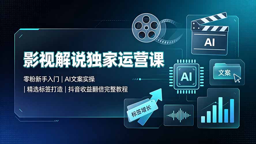 影视解说独家运营课:零粉新手入门|AI文案实操|精选标签打造|抖音收益翻倍完整教程-热点1站 - 热点知汇专注网赚项目资源知识聚汇