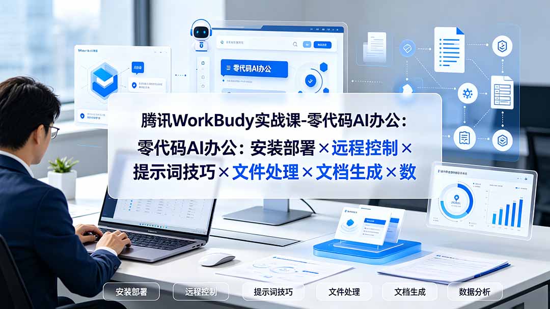 腾讯WorkBuddy实战课-零代码AI办公:安装部署×远程控制×提示词技巧×文件处理×文档生成×数据分析-热点1站 - 热点知汇专注网赚项目资源知识聚汇