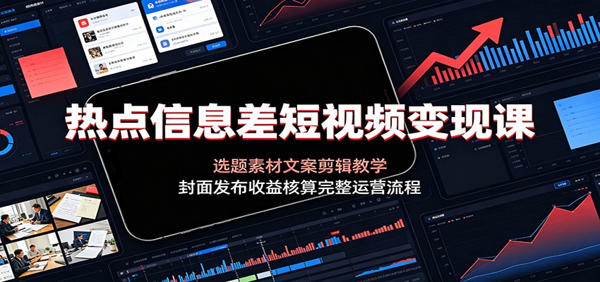 热点信息差短视频变现课:选题素材文案剪辑教学,封面发布收益核算完整运营流程-热点1站 - 热点知汇专注网赚项目资源知识聚汇