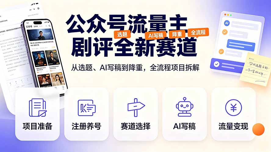 公众号流量主剧评全新赛道,从选题、AI写稿到降重,全流程项目拆解-热点1站 - 热点知汇专注网赚项目资源知识聚汇