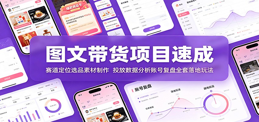 图文带货项目速成:赛道定位选品素材制作,投放数据分析账号复盘全套落地玩法-热点1站 - 热点知汇专注网赚项目资源知识聚汇