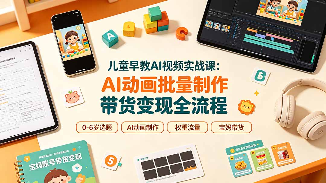 儿童早教AI视频实战课:0-6岁认知选题|AI动画批量制作|权重流量拉升|宝妈账号带货变现全流程-热点1站 - 热点知汇专注网赚项目资源知识聚汇