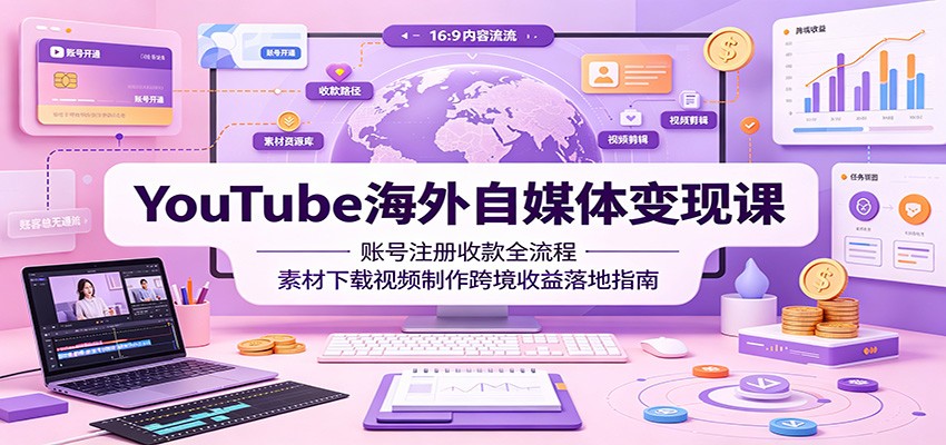 YouTube海外自媒体变现课:账号注册收款全流程,素材下载视频制作跨境收益落地指南-热点1站 - 热点知汇专注网赚项目资源知识聚汇