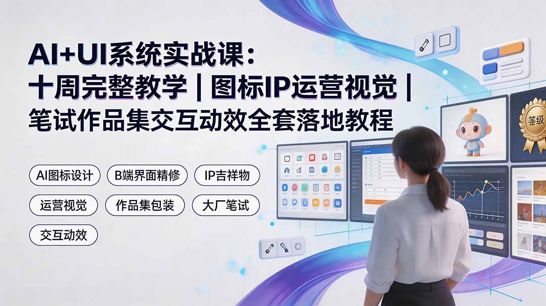 AI+UI系统实战课:十周完整教学|图标IP运营视觉|笔试作品集交互动效全套落地教程-热点1站 - 热点知汇专注网赚项目资源知识聚汇