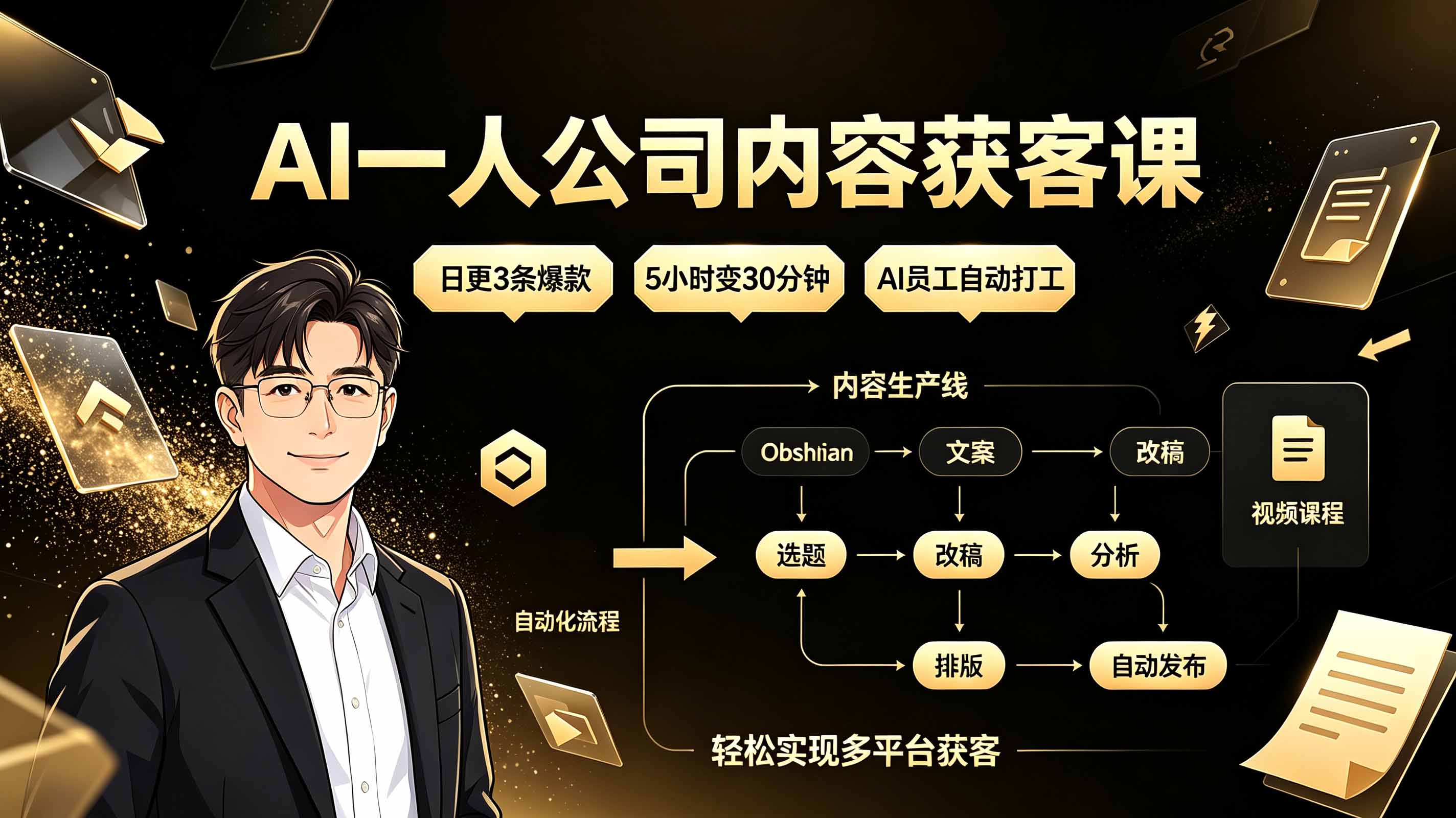 AI一人公司内容获客课:日更3条爆款×5小时变30分钟×AI员工自动打工,轻松实现多平台获客-热点1站 - 热点知汇专注网赚项目资源知识聚汇