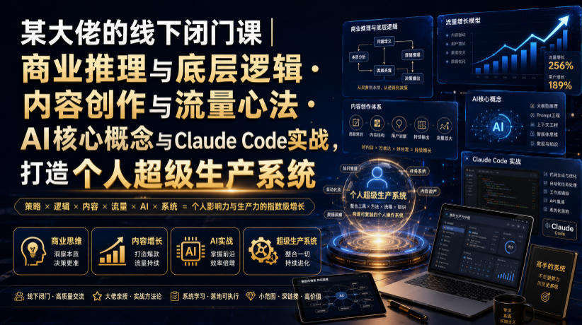 某大佬的线下闭门课|商业推理与底层逻辑・内容创作与流量心法・AI核心概念与Claude Code实战,打造个人超级生产系统【录音+图片】-热点1站 - 热点知汇专注网赚项目资源知识聚汇
