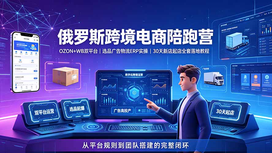 2026俄罗斯跨境电商陪跑营:OZON+WB双平台|选品广告物流ERP实操|30天新店起店全套落地教程-热点1站 - 热点知汇专注网赚项目资源知识聚汇