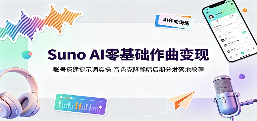 Suno AI零基础作曲变现:账号搭建提示词实操,音色克隆翻唱后期分发落地教程-热点1站 - 热点知汇专注网赚项目资源知识聚汇